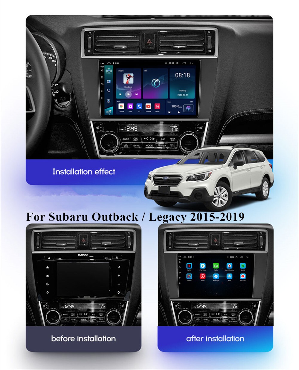 9in Car Stereo Radio GPS Player Head Unit Wifi Fit For Subaru Legacy 2015-2019