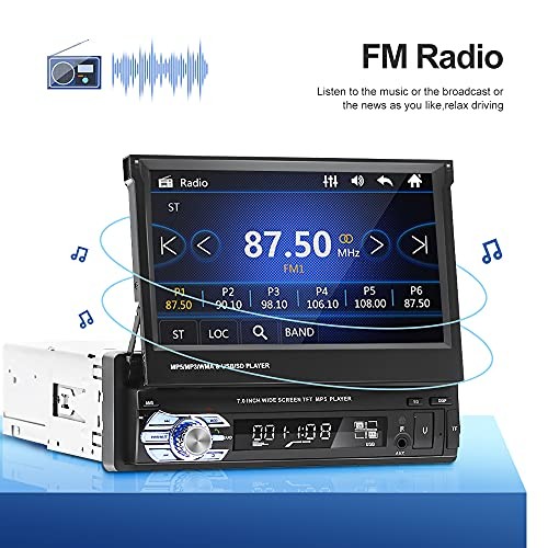 Bluetooth Single Din Car Stereo 7 Inch Retractable Touchscreen with Mirror Link