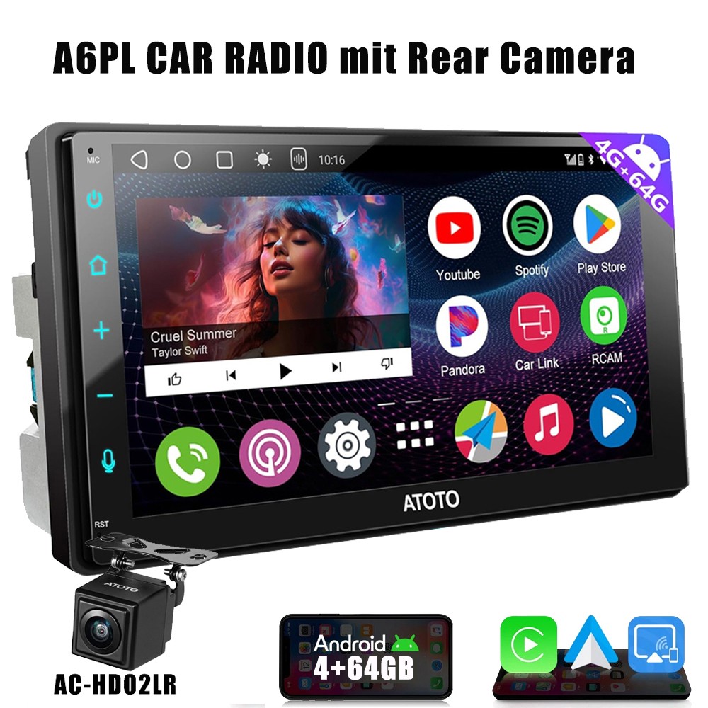 A6 Android 7″ Screen 4G+64G Double Din 4G LTE Bluetooth Car Stereo Radio Camera