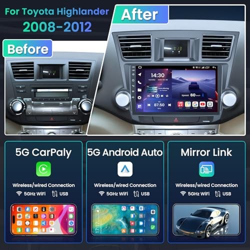 8 Core 4+32G for Toyota Highlander 2008-2012 Radio Stereo Upgrade: 10.1 Inch
