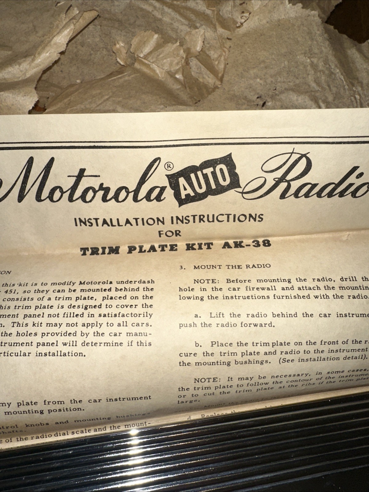 Trim Bezel Car Motorola Radio OEM NOS