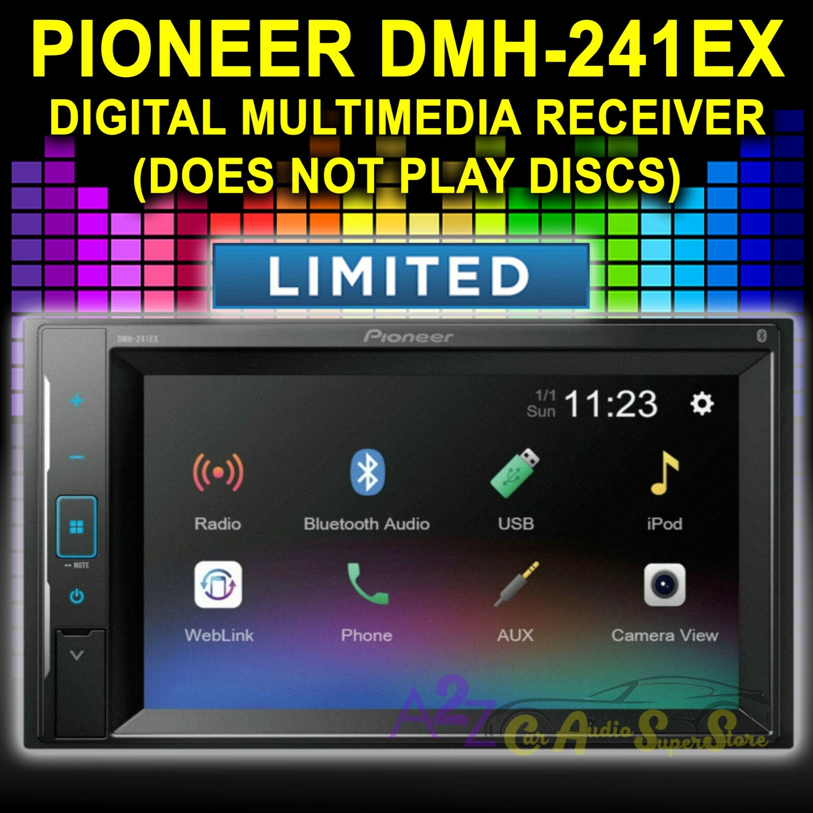 PIONEER DMH-241EX BLUETOOTH MEDIA PLAYER ANDROID IPHONE ALEXA USB AUX RADIO 6.2″