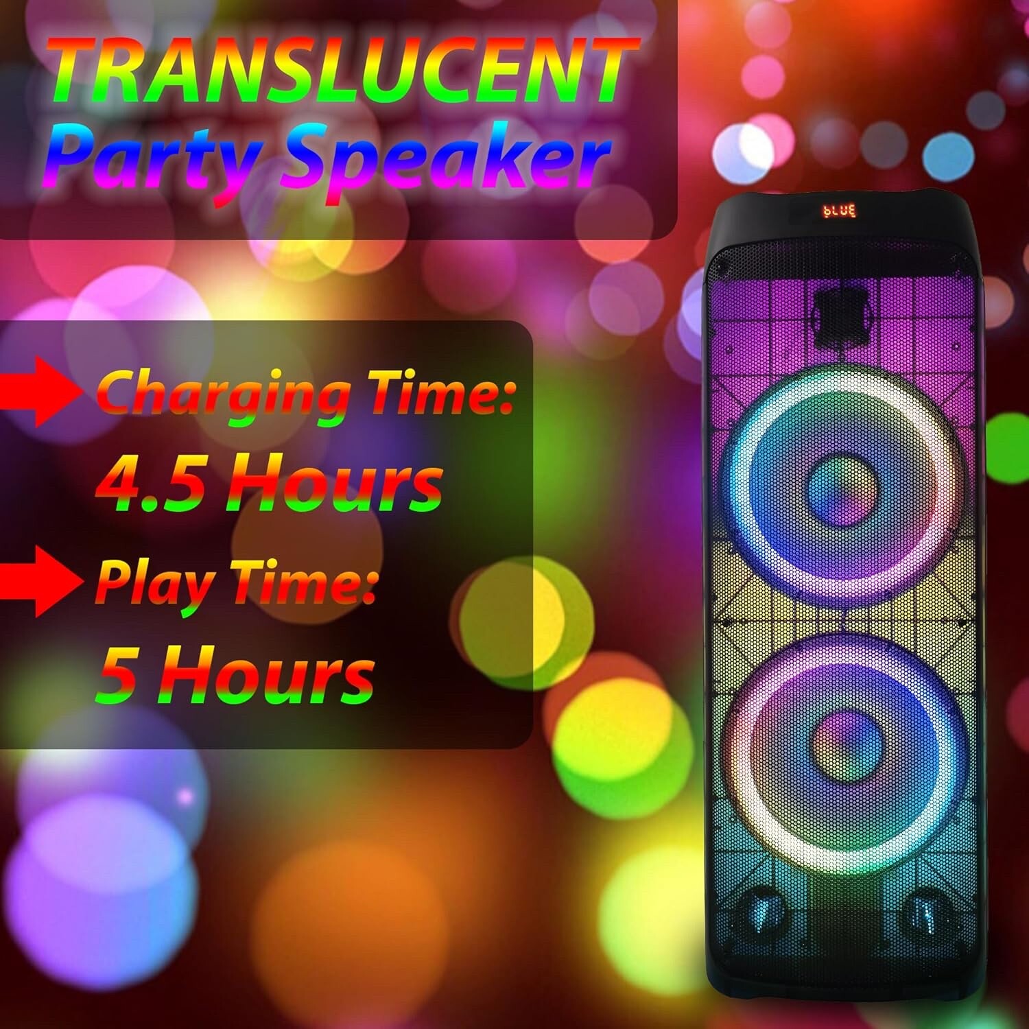 EMB Pro Rechargeable Party Speaker, 6000W, Dual 12″, Bluetooth, MIC, Translucent