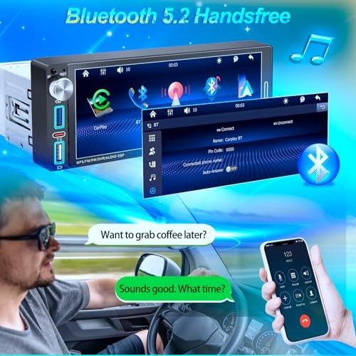 Single Din Touchscreen Radio,6.9″ HD IPS Single Din Car Stereo with Wireless