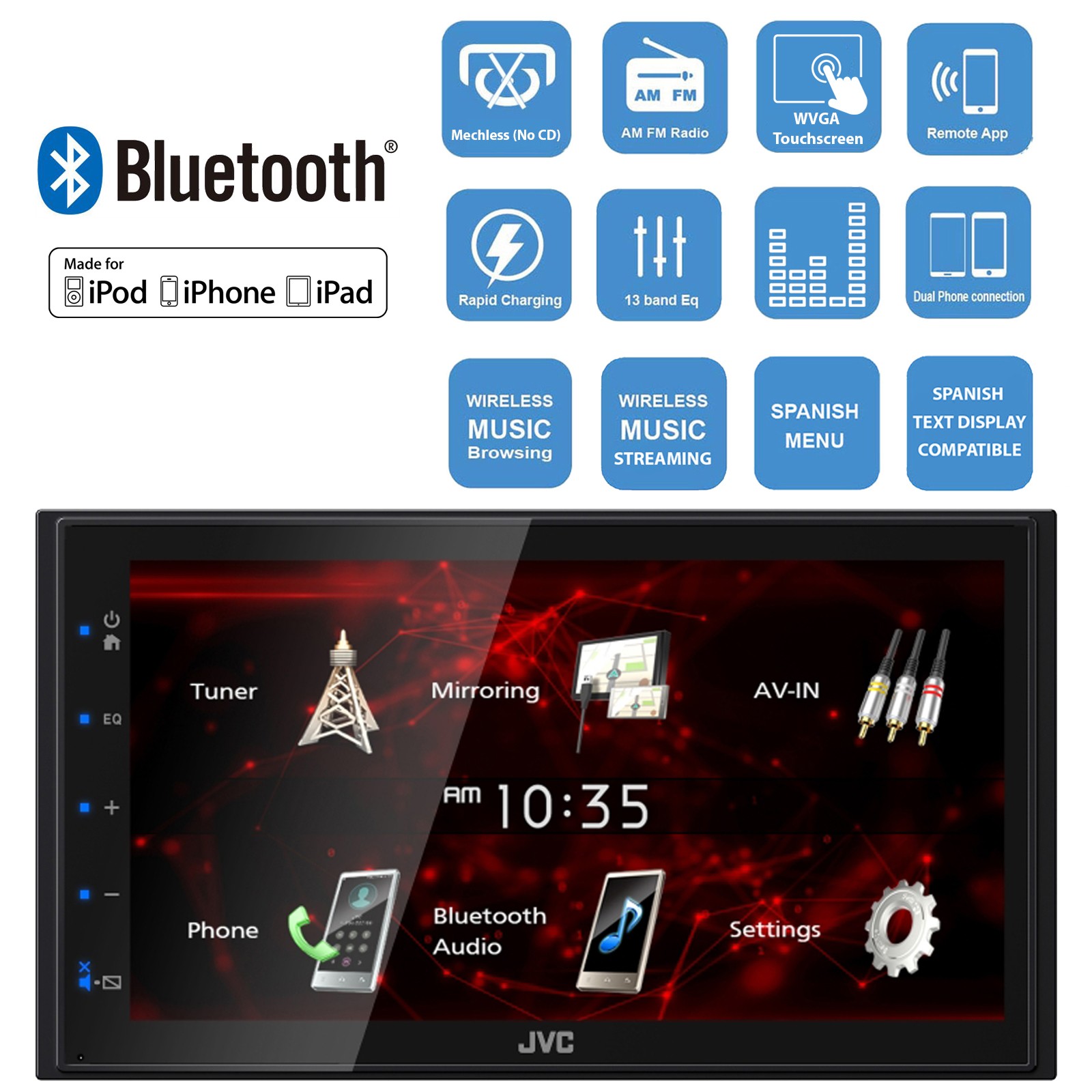 JVC 2 DIN In-Dash Stereo Receiver w/ 4x 6.5″ 300 Watt 2-Way Coaxial Car Speakers