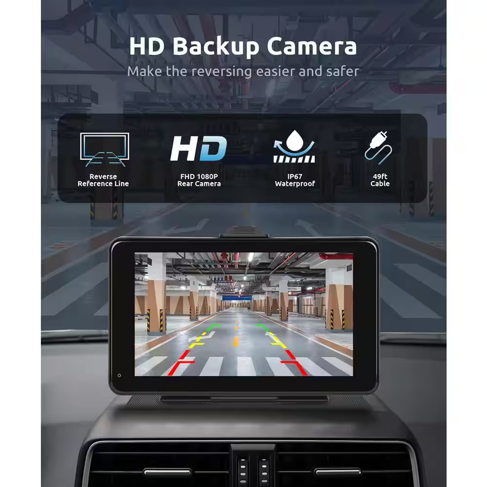 7 Wireless Carplay Screen with IP69K AHD Backup Camera for Car, Trucks, Android