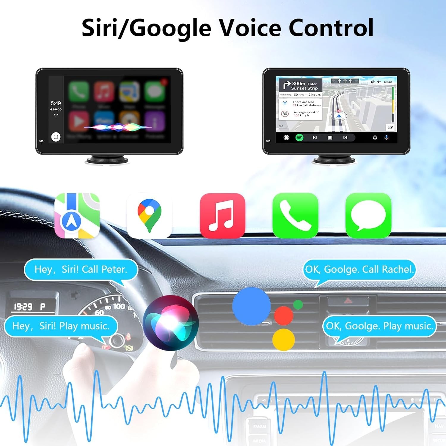 Car stereo 7 Inch Touch Screen Wireless CarPlay Android Auto Backup Camera