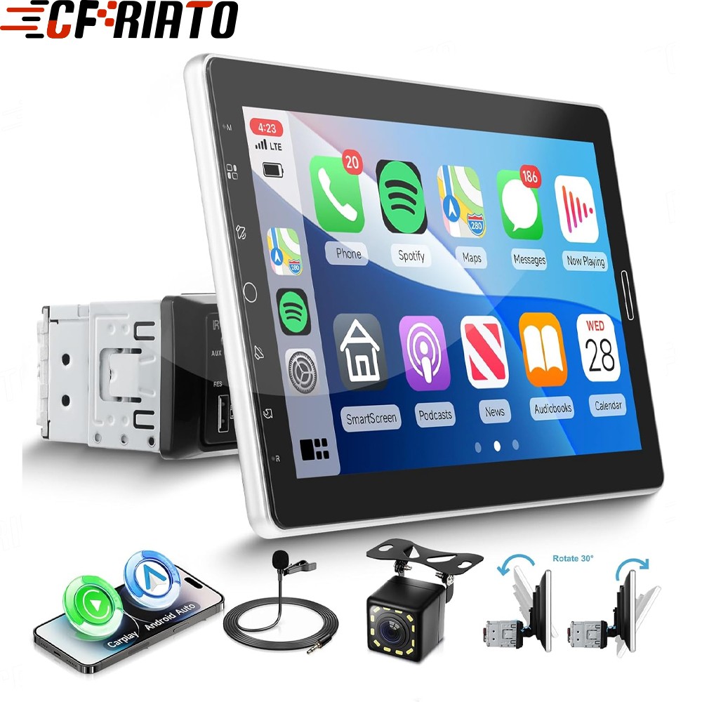 10.1″ Carplay Car Stereo Radio Single 1Din Rotatable Touch Screen Bluetooth Cam