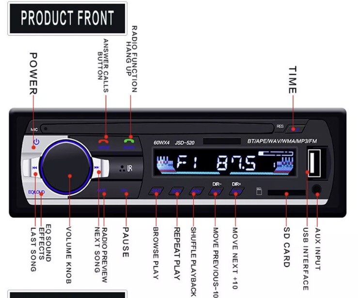 Bluetooth Car Stereo JSD-520 In-Dash FM Aux Input Receiver SD USB MP3 Player