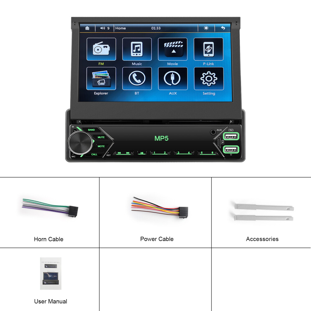 7″ Single 1 DIN Flip out Touch Screen Car MP5 Stereo Radio Bluetooth Mirror Link