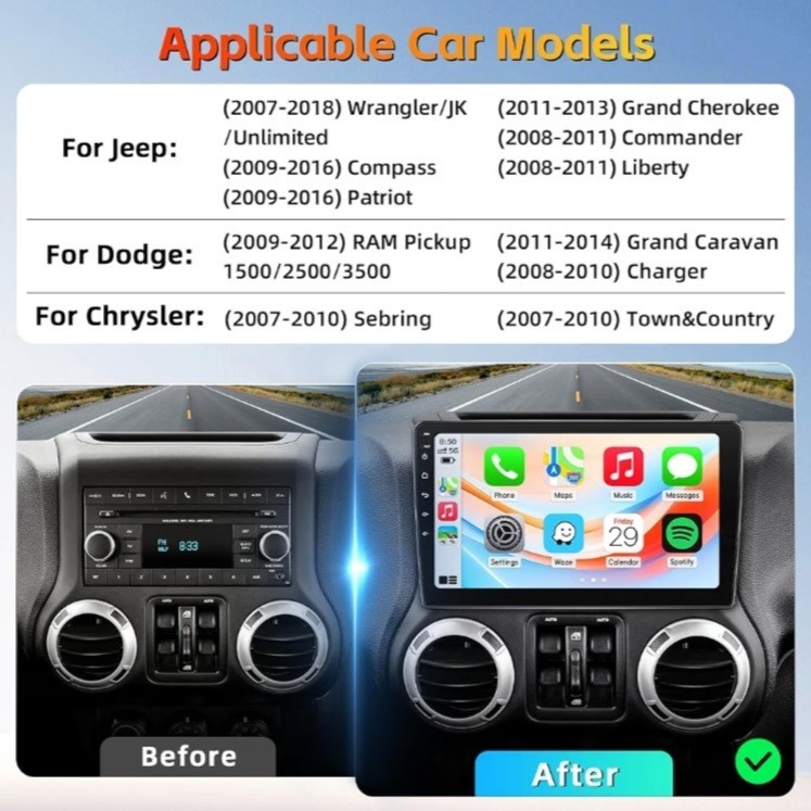 Android 15 Car Stereo Jeep Wrangler JK 2007-2018 CarPlay Touchscreen GPS NEW