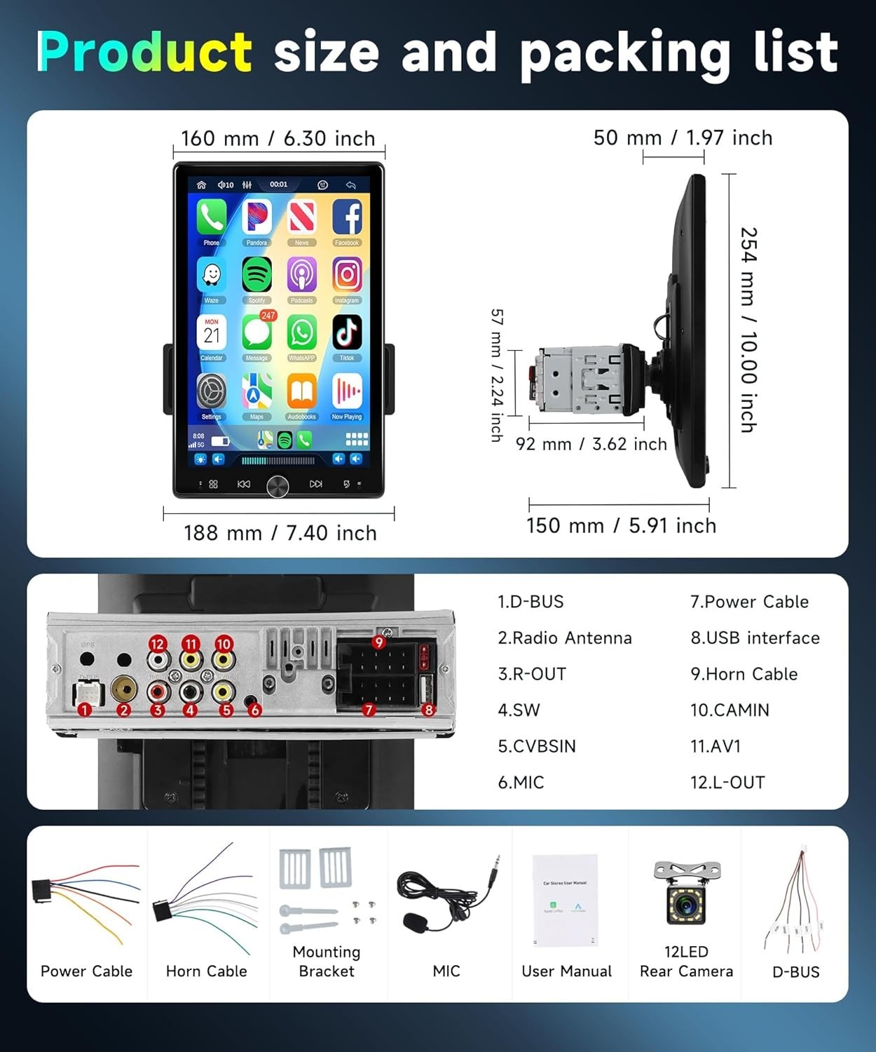 10.4 inch Single Din Car Stereo with Wireless Carplay Android Auto-2025 Upgra…