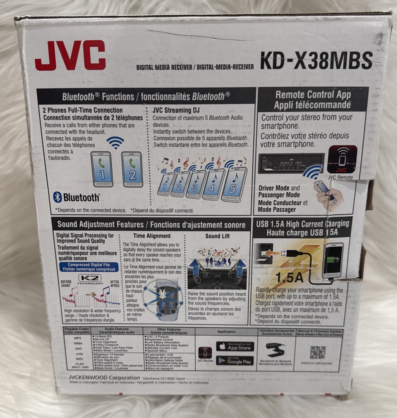 JVC KD-X38MBS Single DIN Marine MotorSport Bluetooth USB AUX LED- OPEN BOX!