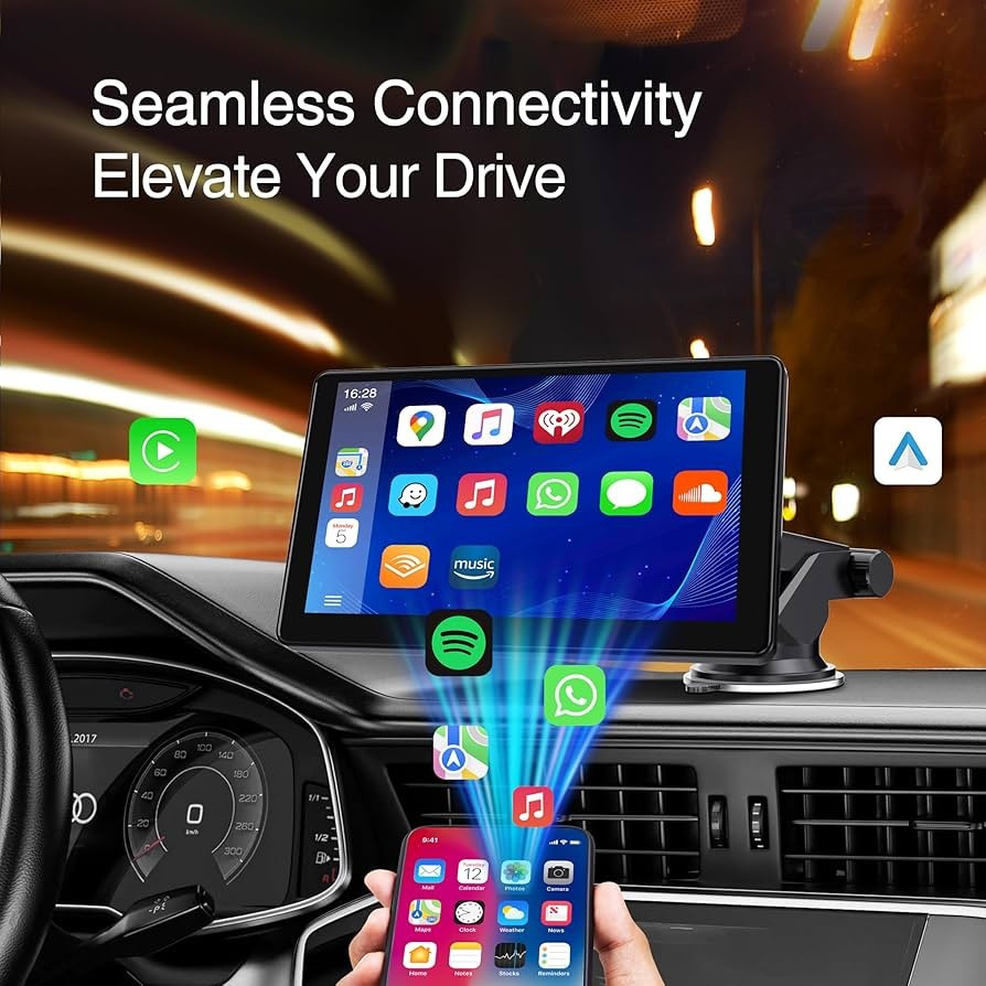 Portable 9″ Wireless Stereo Apple Carplay / Android Touchscreen, Voice Control