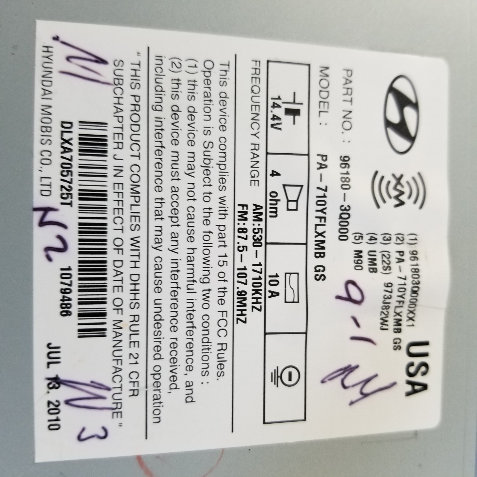 Hyundai PA-710YFLXMB – 96180-3Q000 GS AM/FM Car Radio – Fast Shipping