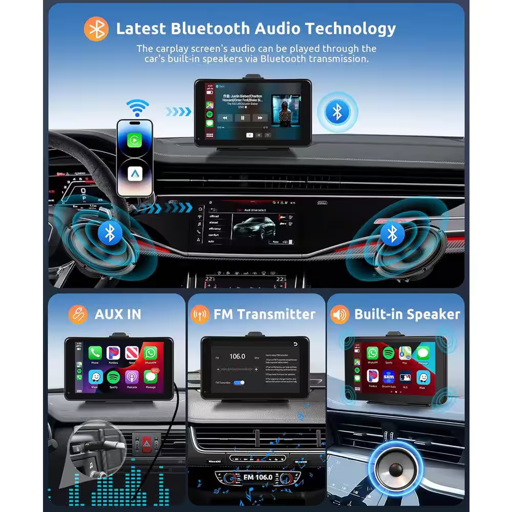 7 Wireless Carplay Screen with IP69K AHD Backup Camera for Car, Trucks, Android