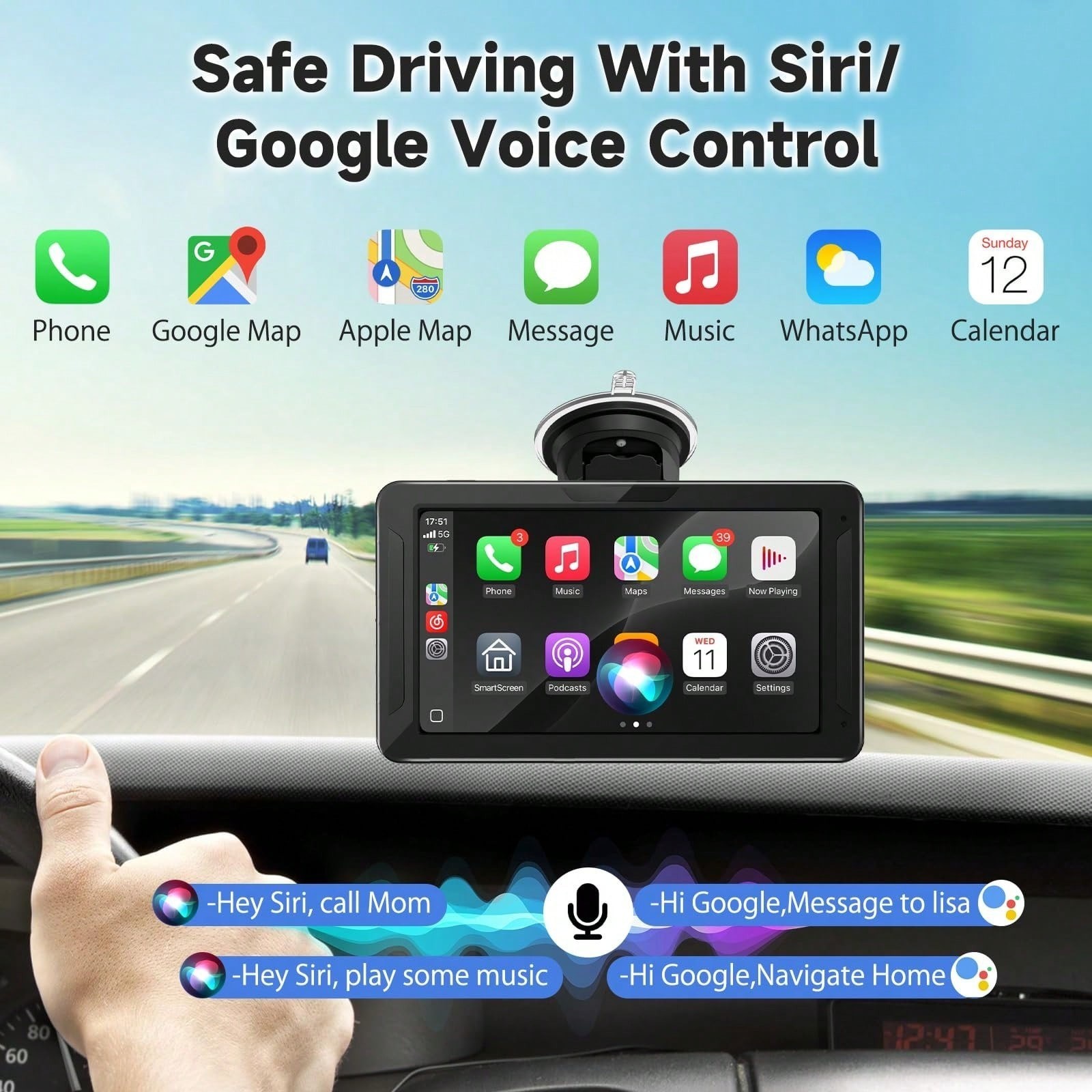 7 Inch Car Radio With Wireless CarPlay Android Auto Dash Cam And Backup Camera