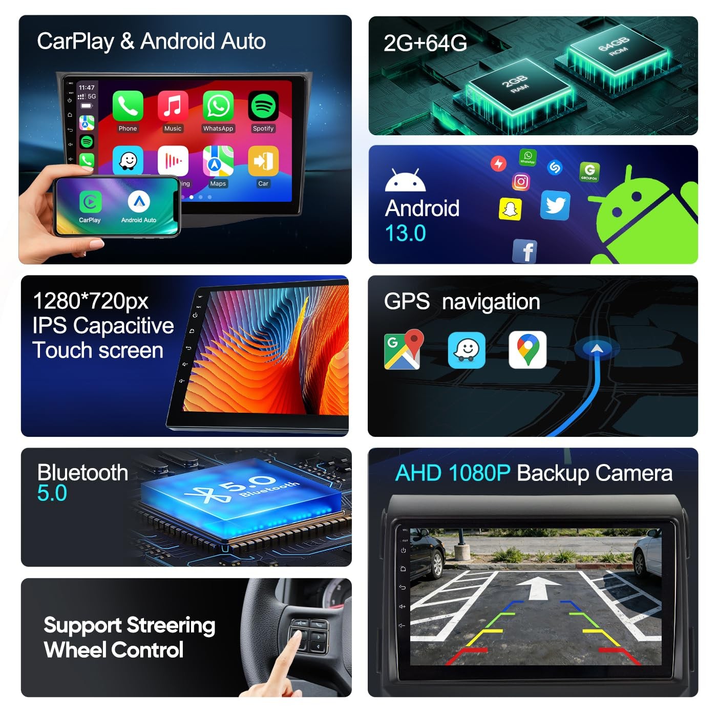 9″ Touchscreen Wireless Carplay Android Auto Stereo for 2007-2011 Toyota Camry