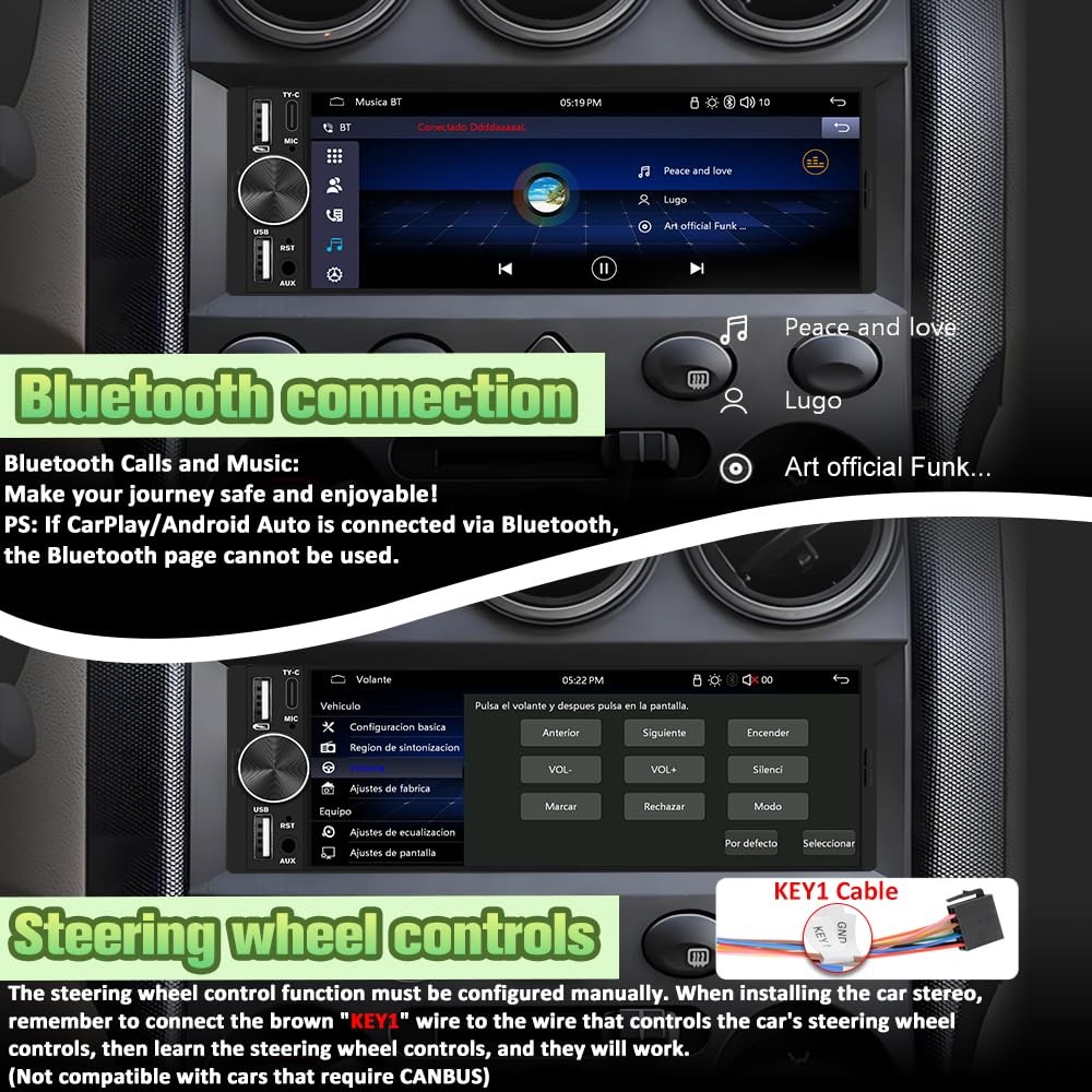 6.36″ Single Din Car Stereo with Wireless CarPlay & Android Auto, IPS Touchsc…