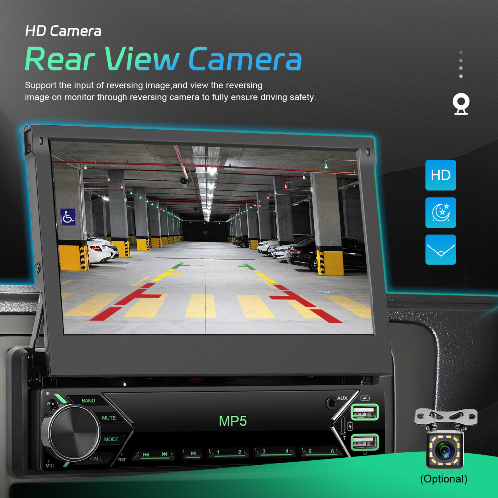 Single 1DIN 7″ Car Stereo Radio Carplay Android Auto Flip Out Touch Screen + Cam