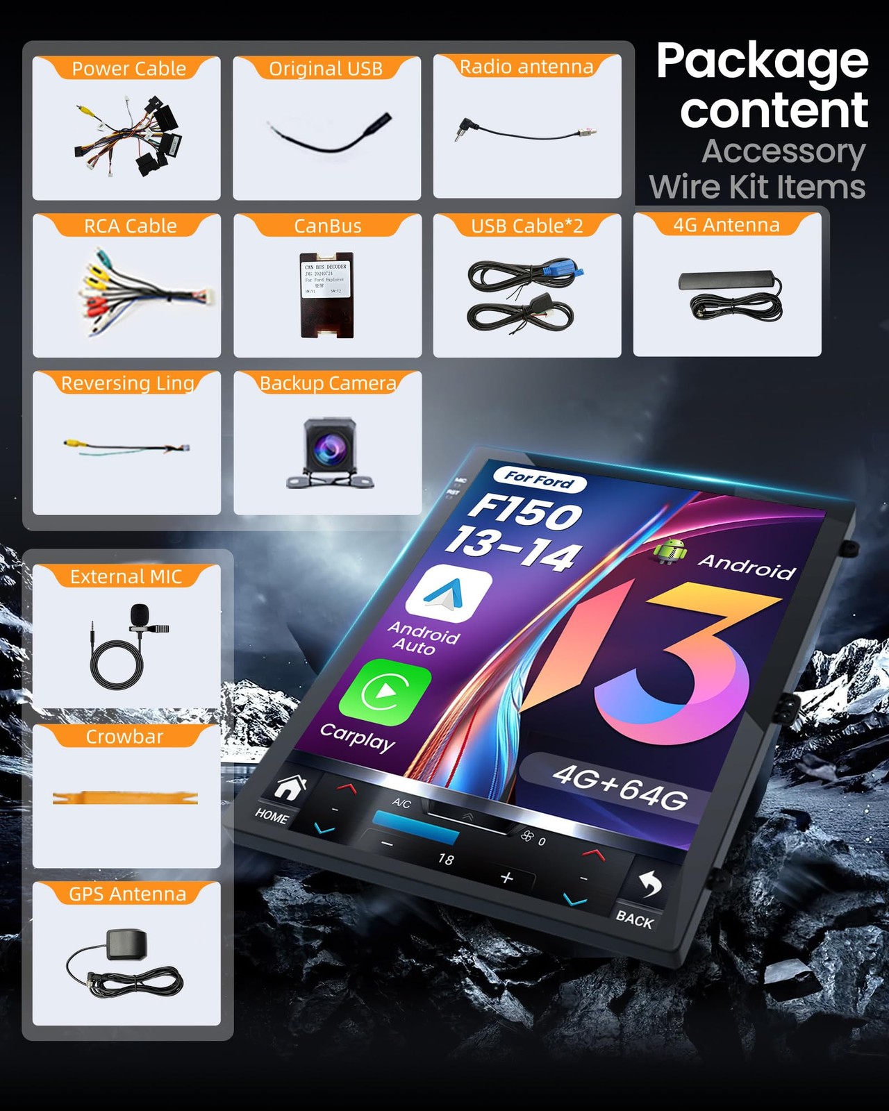 8Core 64GB Android 13 Car Stereo Radio CarPlay GPS Navi For 2013-2014 Ford F150