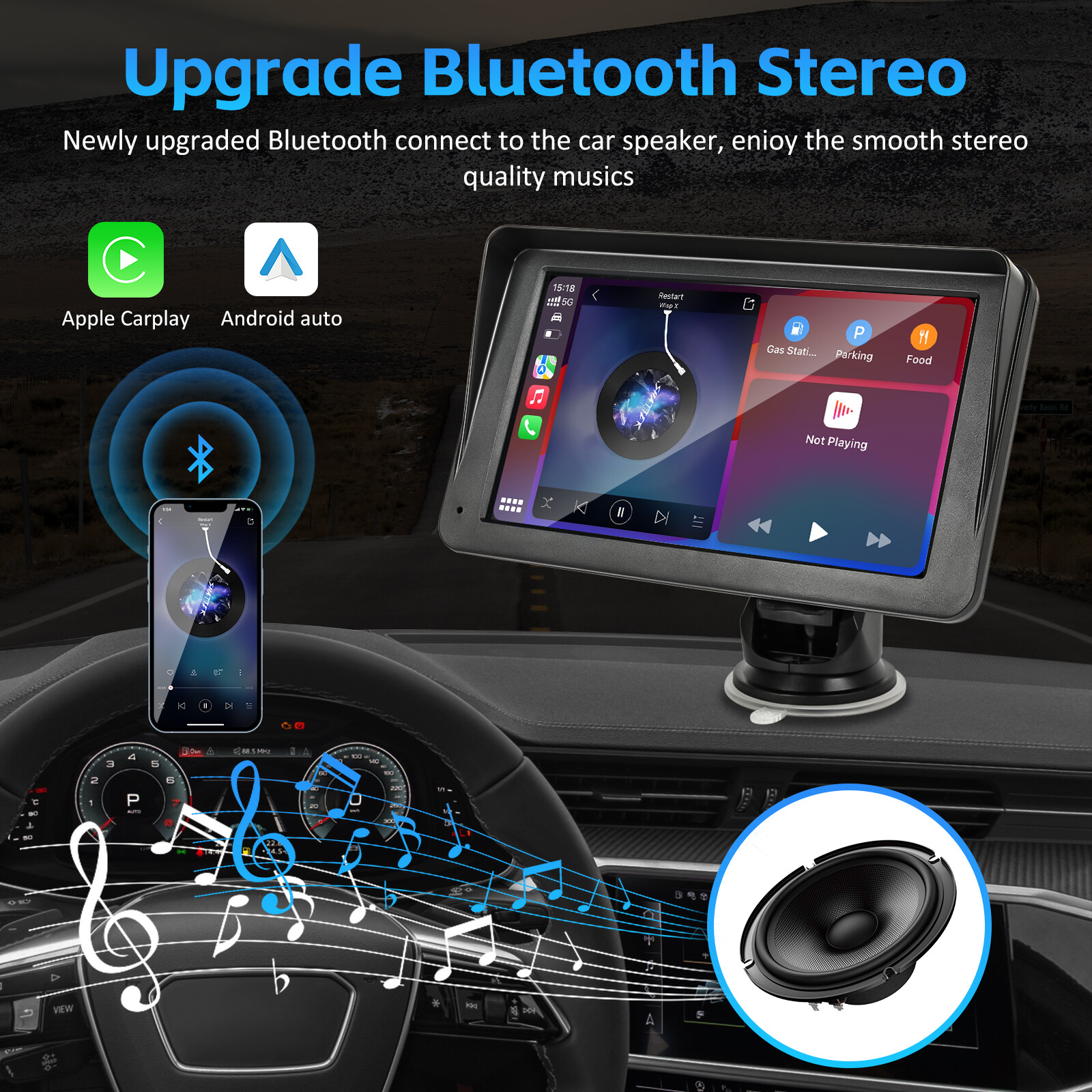 7″ Portable Touch Screen Wireless CarPlay Android Auto Car FM Radio AUX +Camera