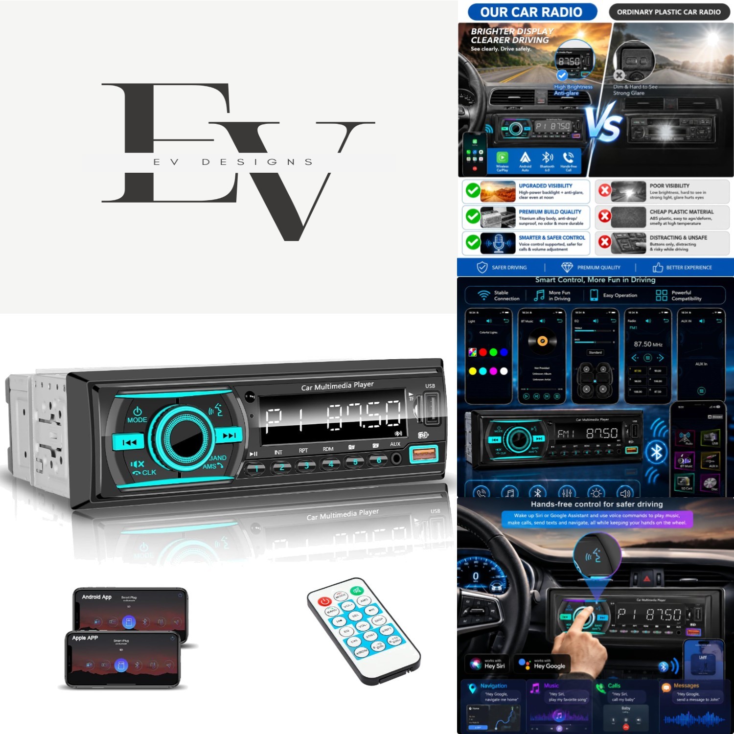 High-Powered Single Din Car Stereo – Bluetooth, EQ Settings, and LED Ambiance