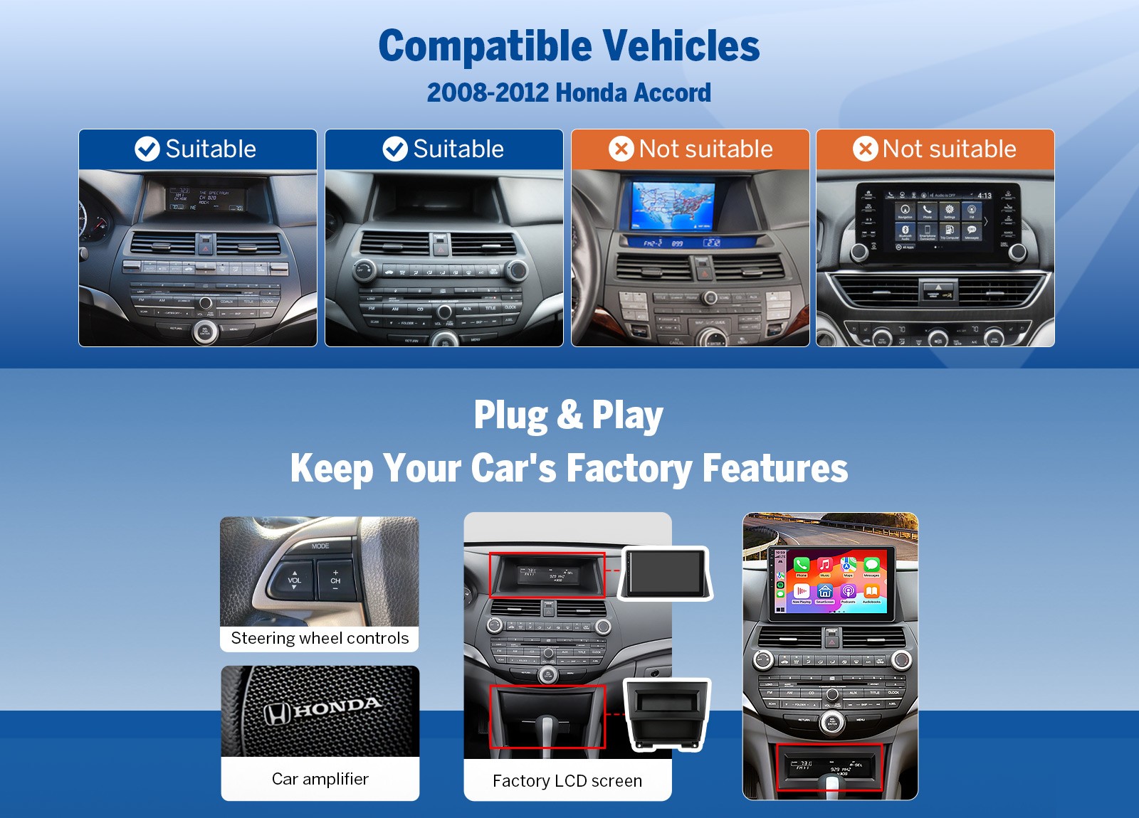 10.1″Android Auto Car Stereo for Honda Accord 2008-2012 Wireless CarPlay GPS DSP