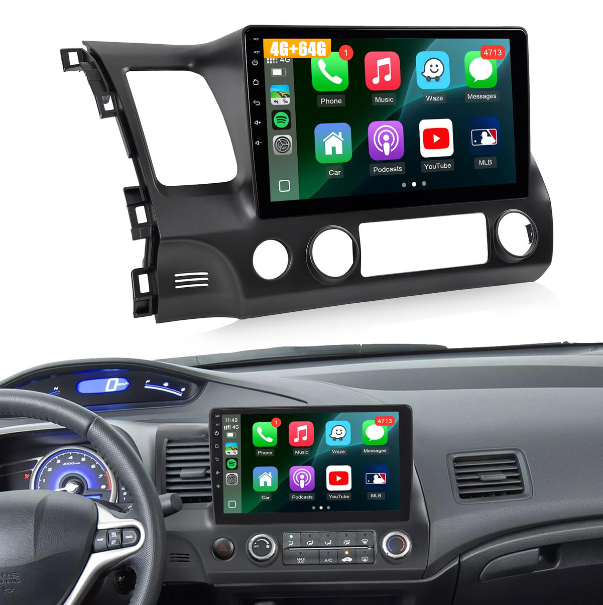 For 2006-2011 Honda Civic Carplay Radio Touchscreen FM RDS Android 13