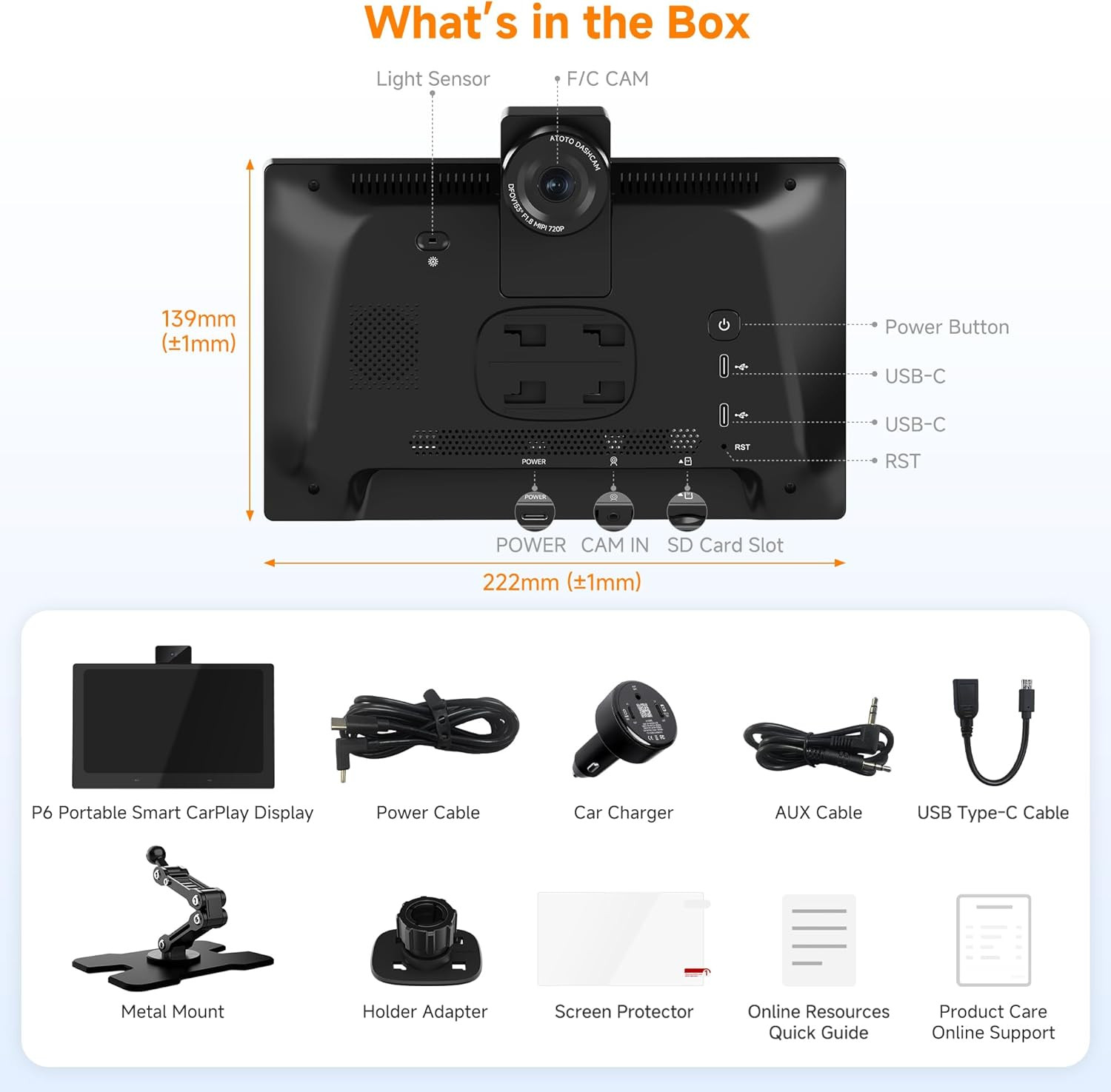 9″ Wireless Carplay Screen with Dash Cam, GPS, Bluetooth & Dual Wifi