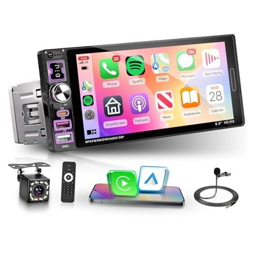 Car Stereo Single Din Carplay Android Auto Car Radio with Bluetooth 5.2, 6.9