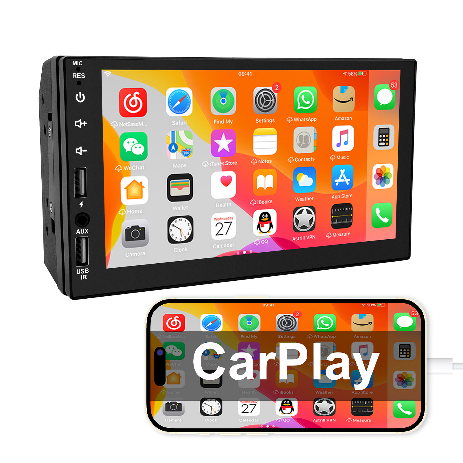 AUX Car MP5 Player 7″ Double 2DIN B-T Touch Screen Stereo Radio USB Camera USB~