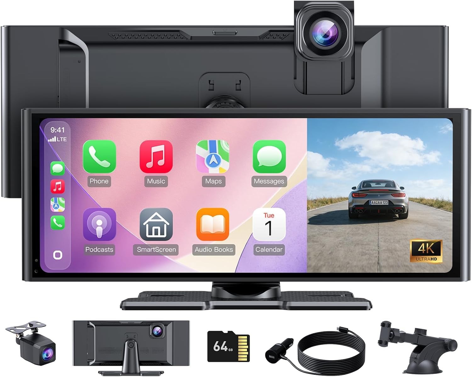 Wireless Apple Carplay Screen 10.26″ 4K Dash Cam 1080P