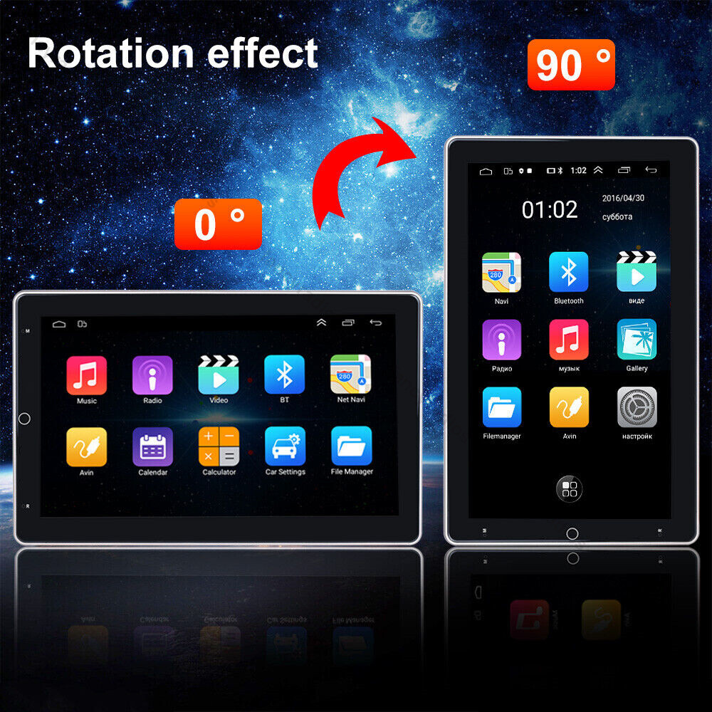 Rotatable 10.1″ Car Stereo Radio Android 13 2Din Apple Carplay GPS Navi WIFI BT