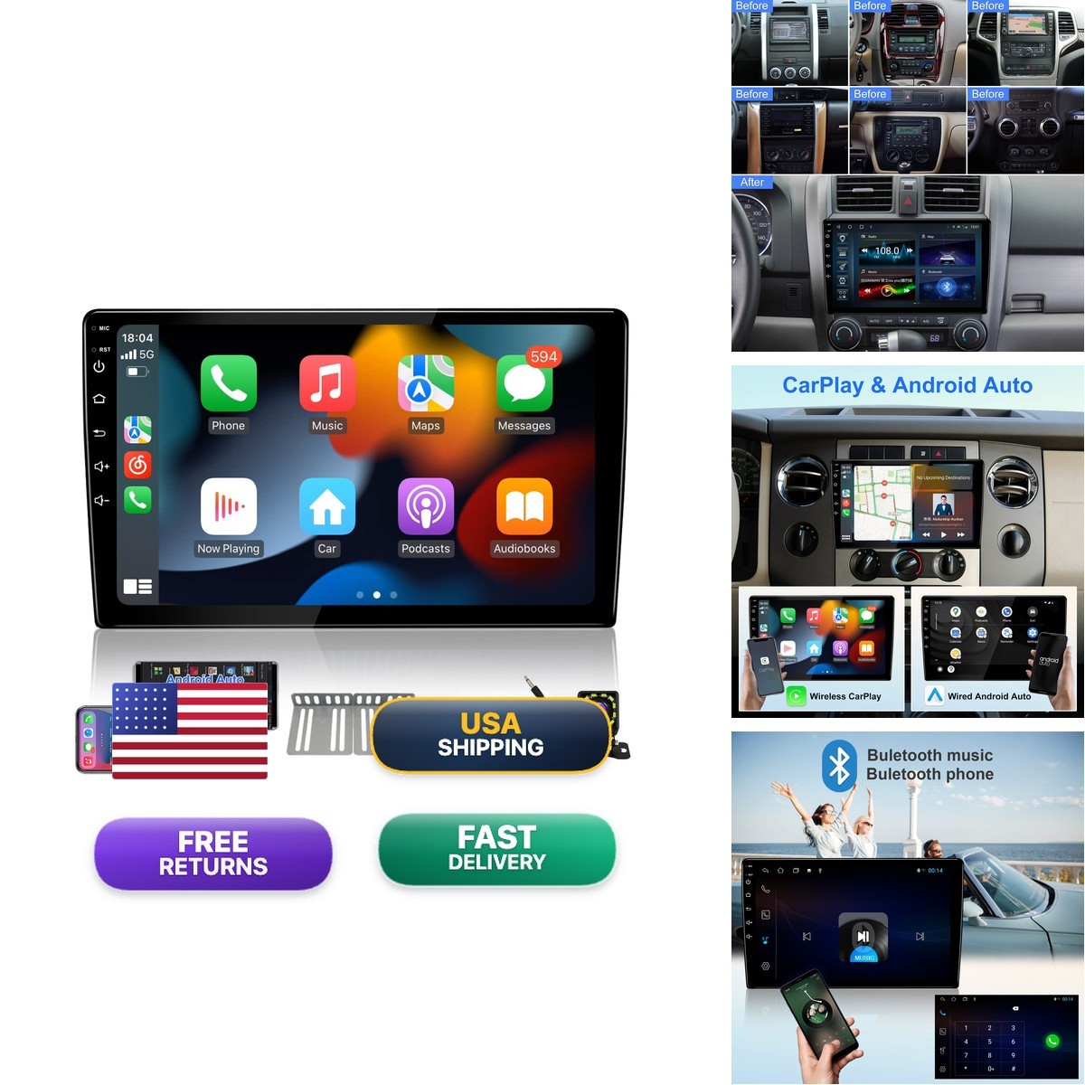 Kspiv 9 Inch Touch Screen Android 13 Car Stereo Universal Double Din Car Radio