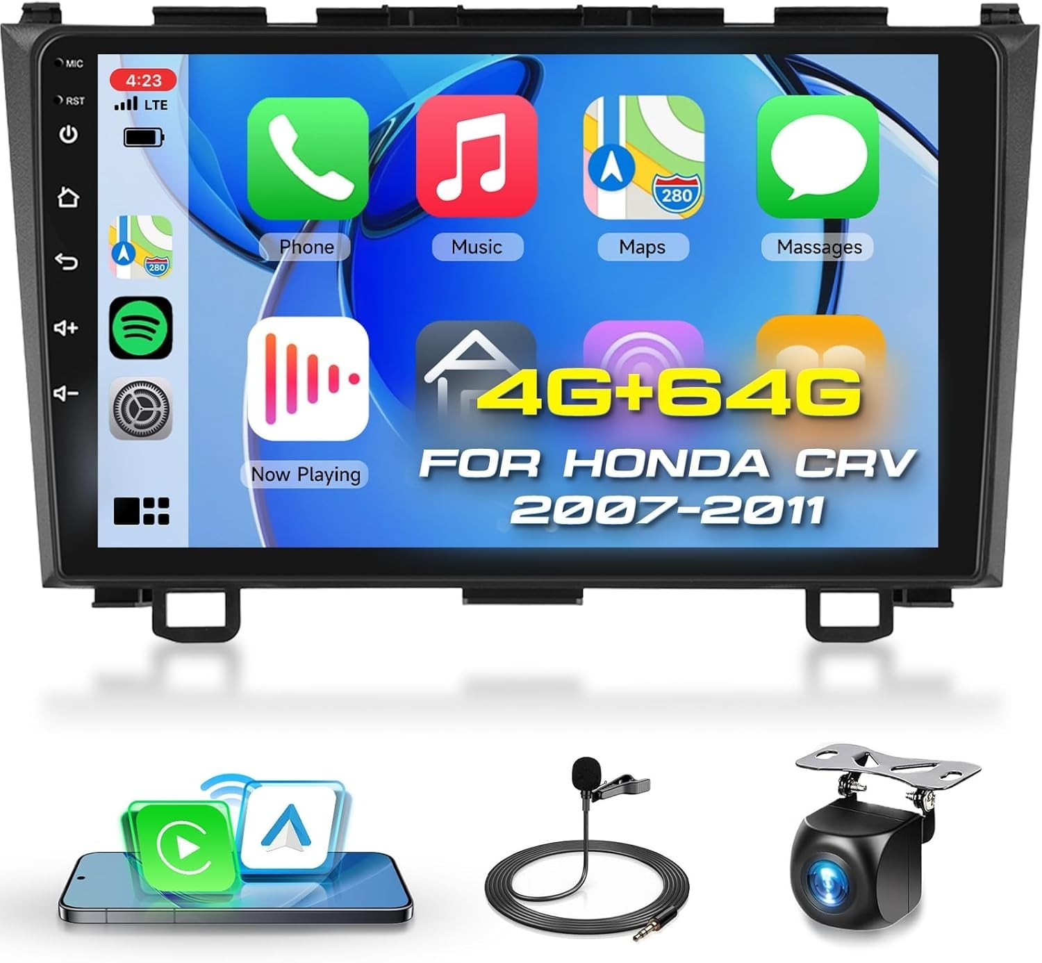 Dual Mic Bluetooth Car Stereo with Wireless Android Auto for Honda CRV 2007-2011
