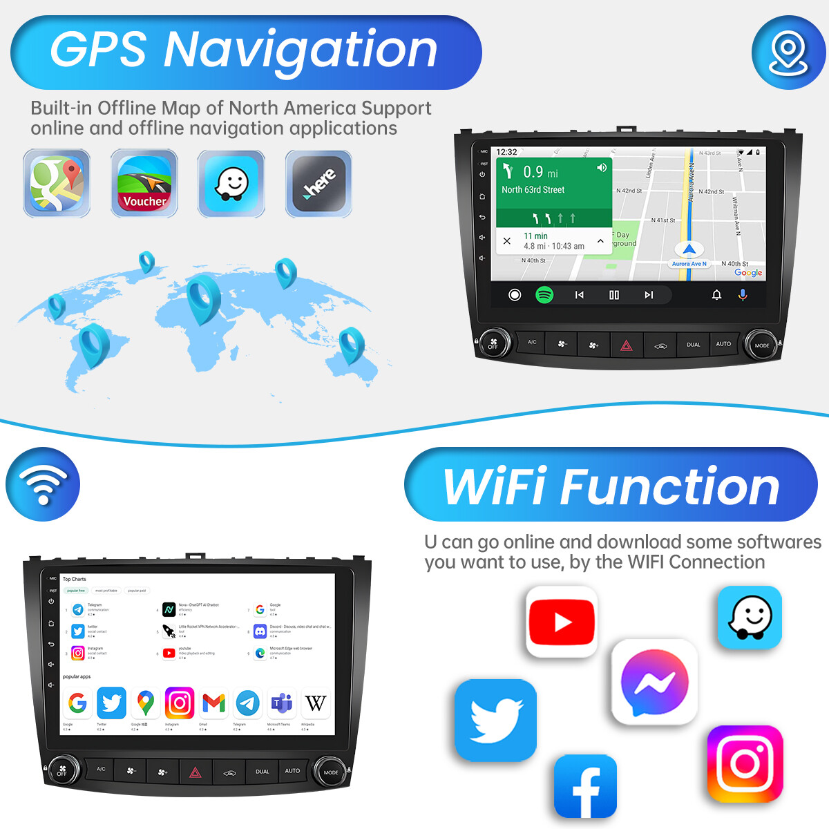 For 2006-2012 Lexus IS250 IS350 Android CarPlay Car Stereo Radio GPS Navi Player