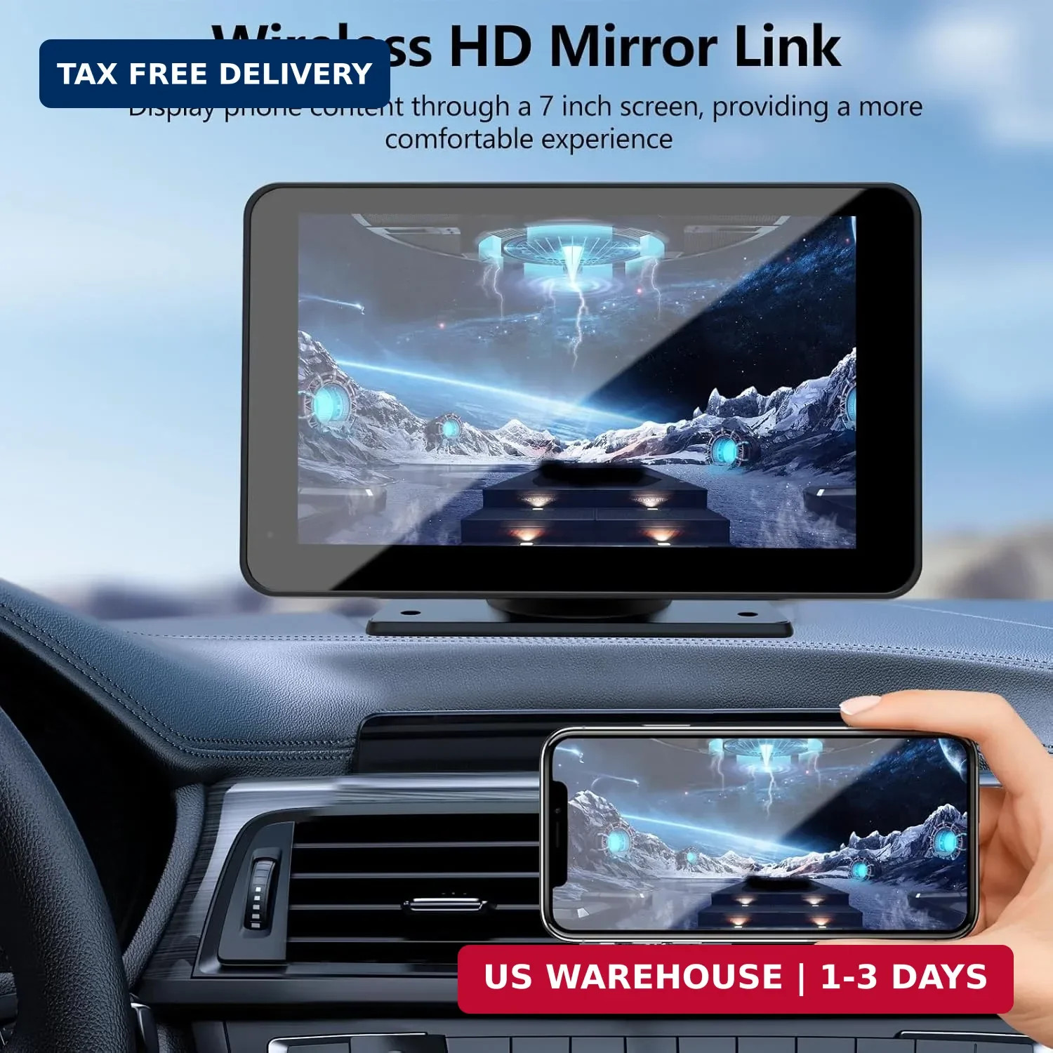 Carplay Screen for Car, 7” Wireless CarPlay & Android Auto- Upgrade Portable To