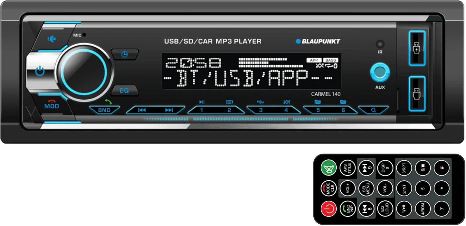 Carmel 140 Bluetooth Car Stereo – 2 USB Ports, SD Card Slot, AM/FM Radio, USB Ch