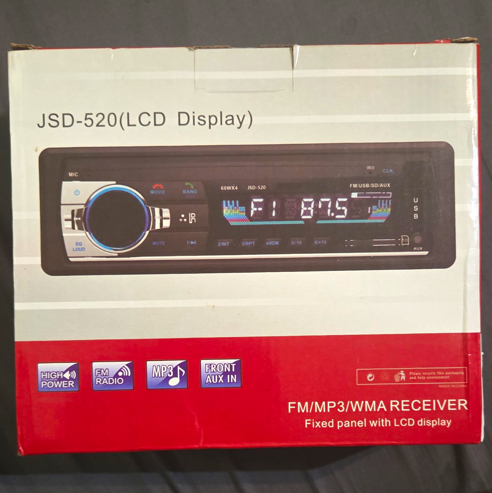 JSD-520 1 DIN Digital Media Receiver FM Radio MP3 Aux Input Clock Remote
