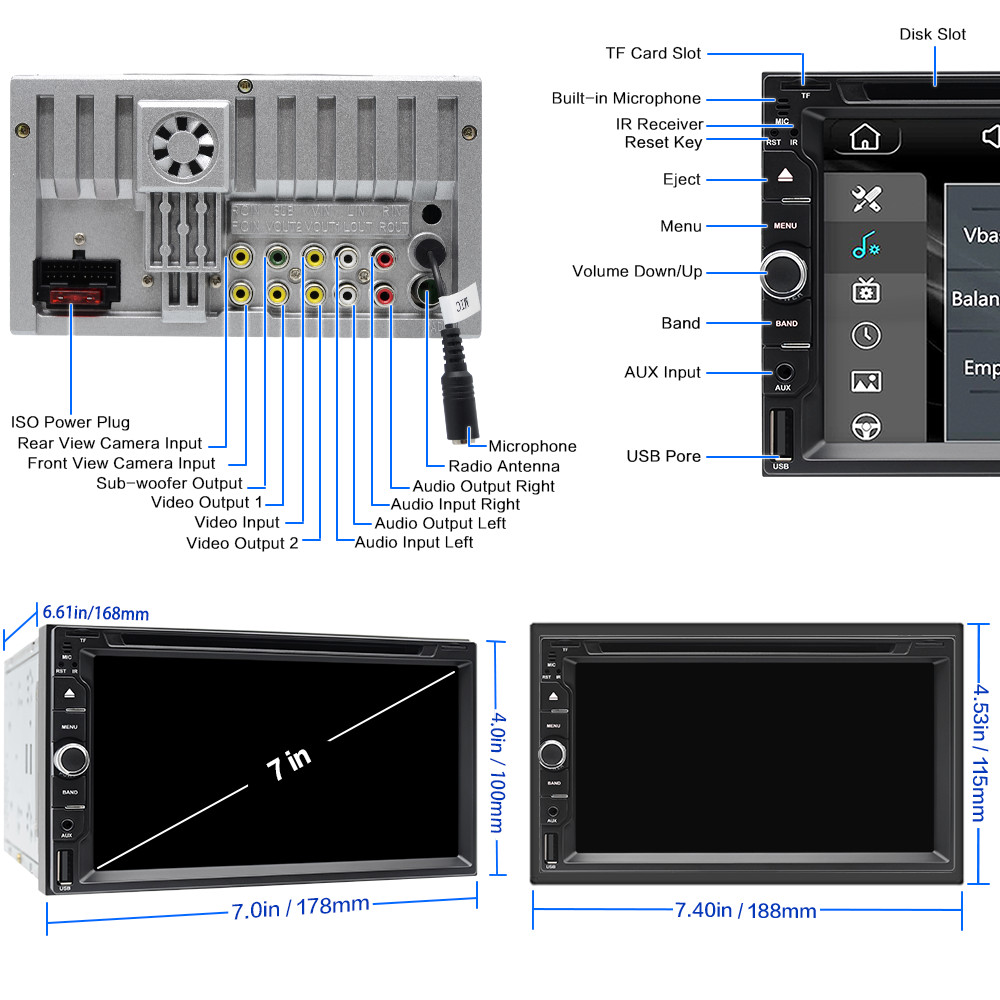 Double Din Car Radio Stereo DVD CD CarPlay/Android Auto GPS Bluetooth AM FM EQ