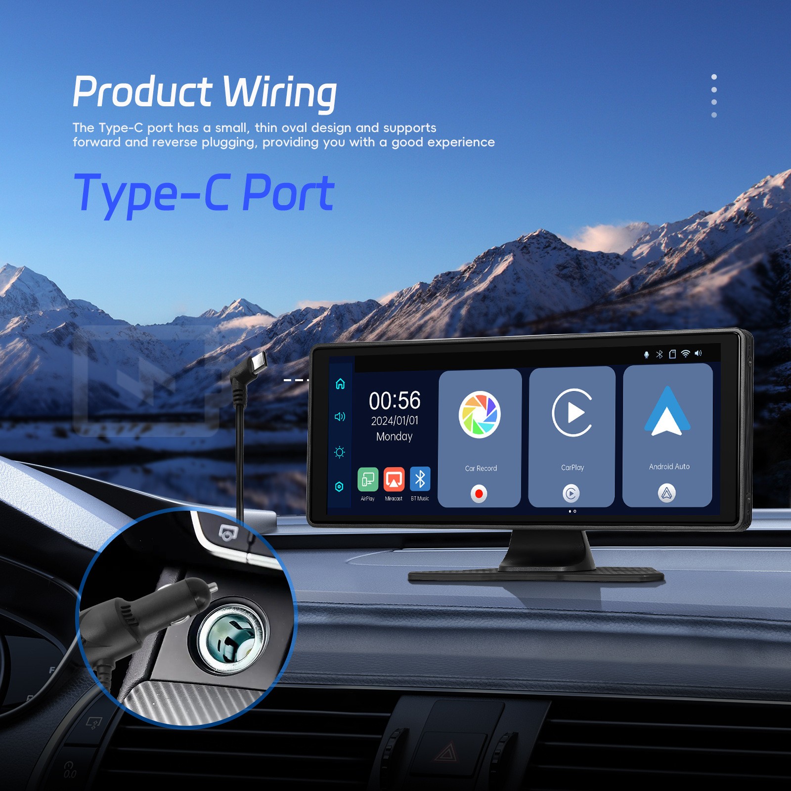 10.26″ IPS Touch Screen Car Radio Apple CarPlay Android Auto Portable Stereo+Cam