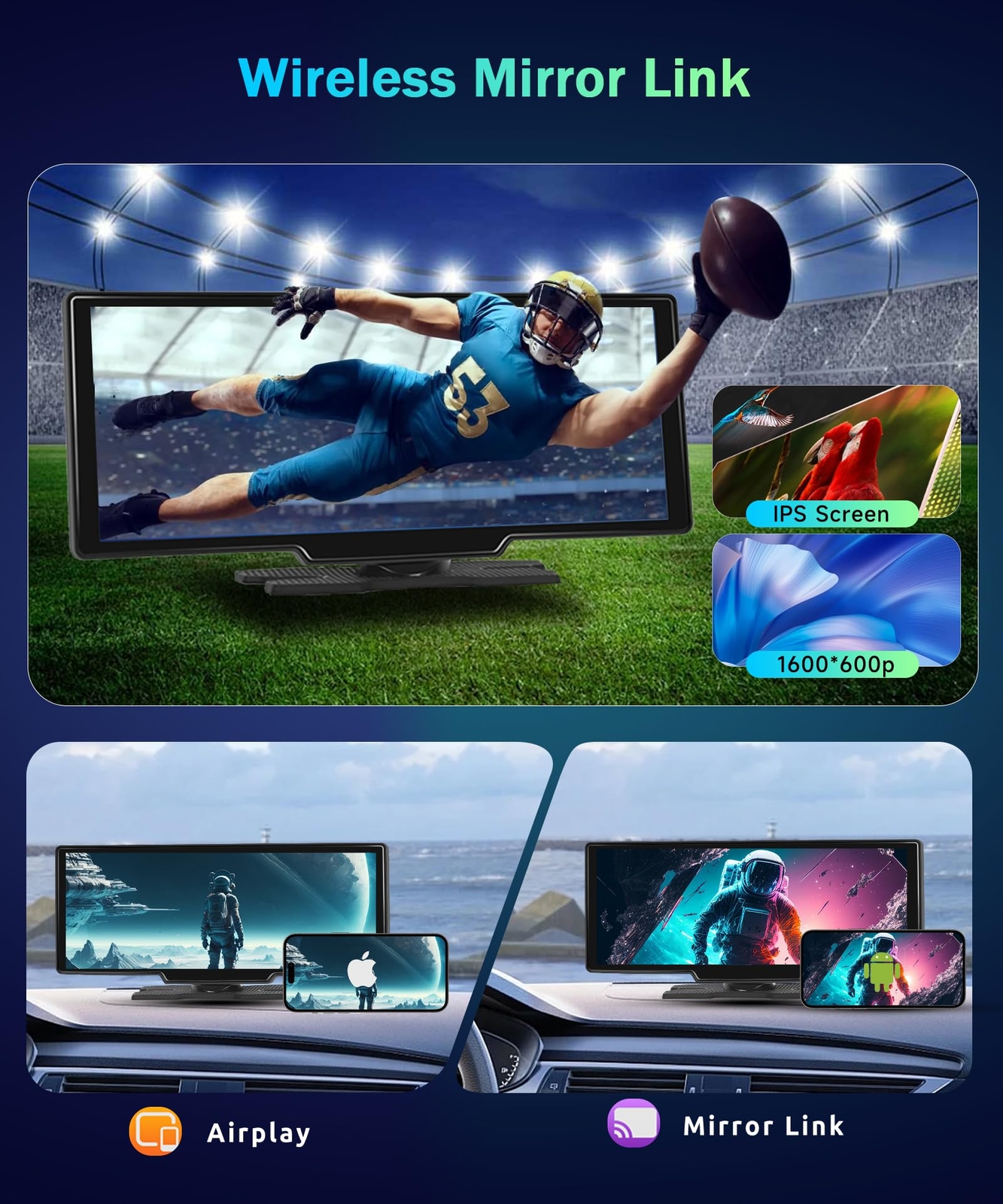 Pantalla Inalambrica 10.3″ Para Automovil Coche Con Apple Carplay y Android Auto