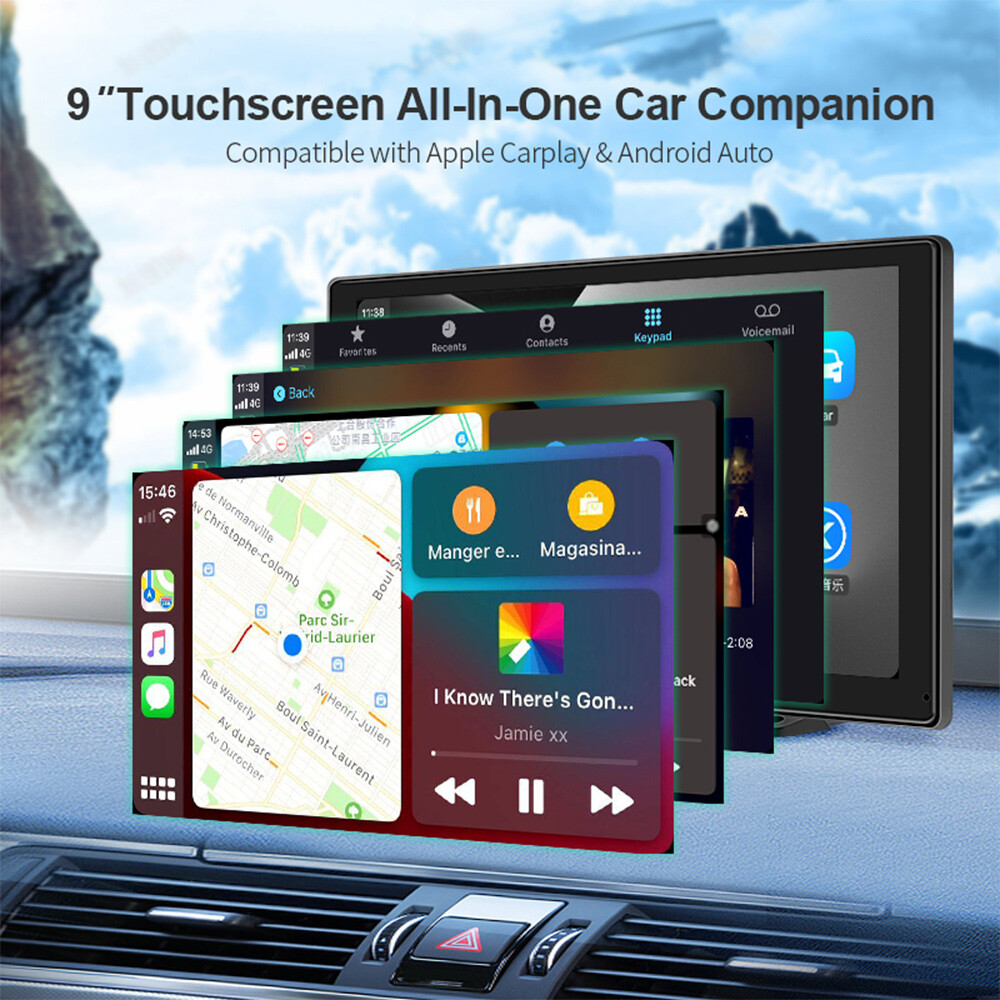 Portable Car Stereo 9″ Toouch screen Bluetooth GPS Wireless Carplay Android auto