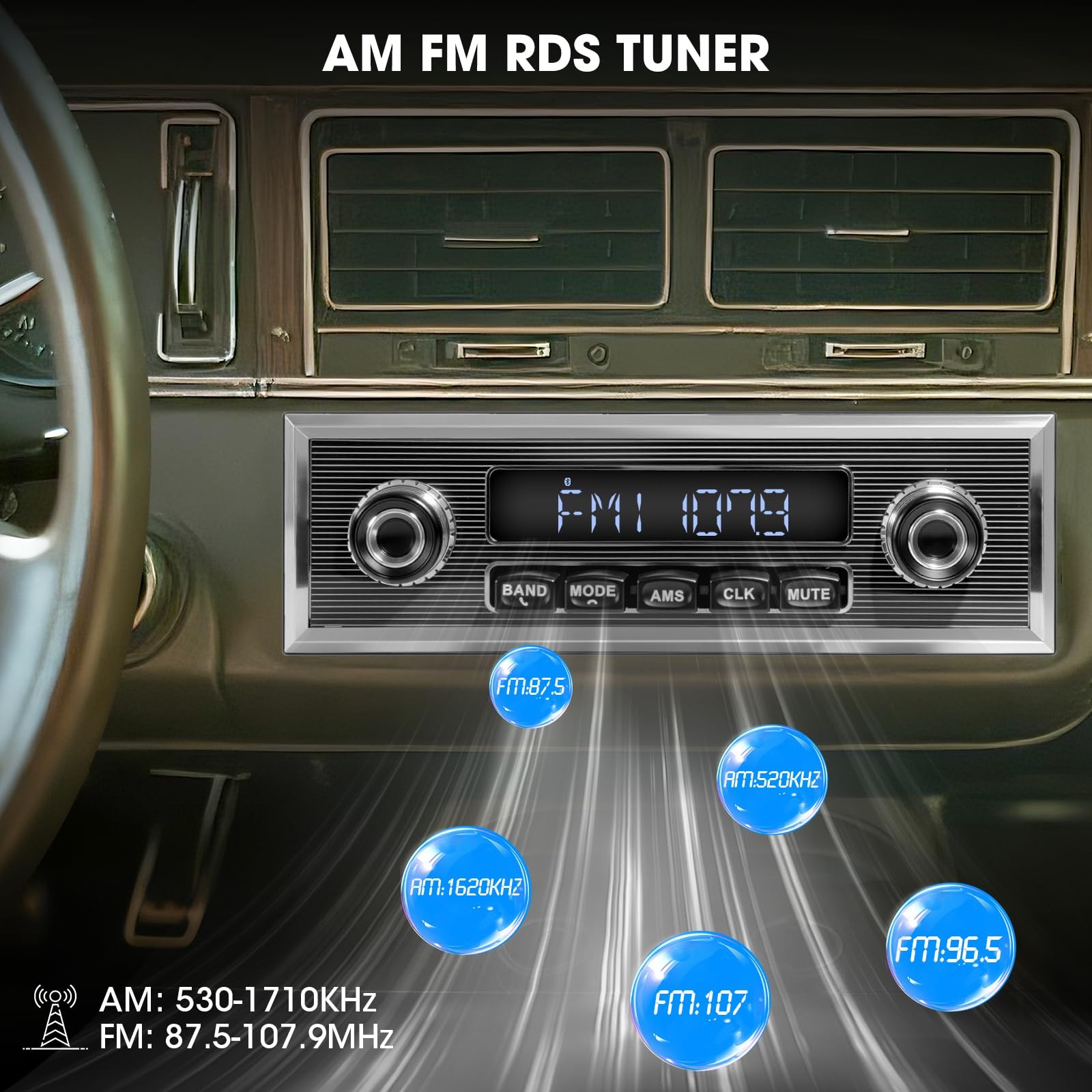 Single Din Classic Car Stereo Vintage Retro Radio Blueooth