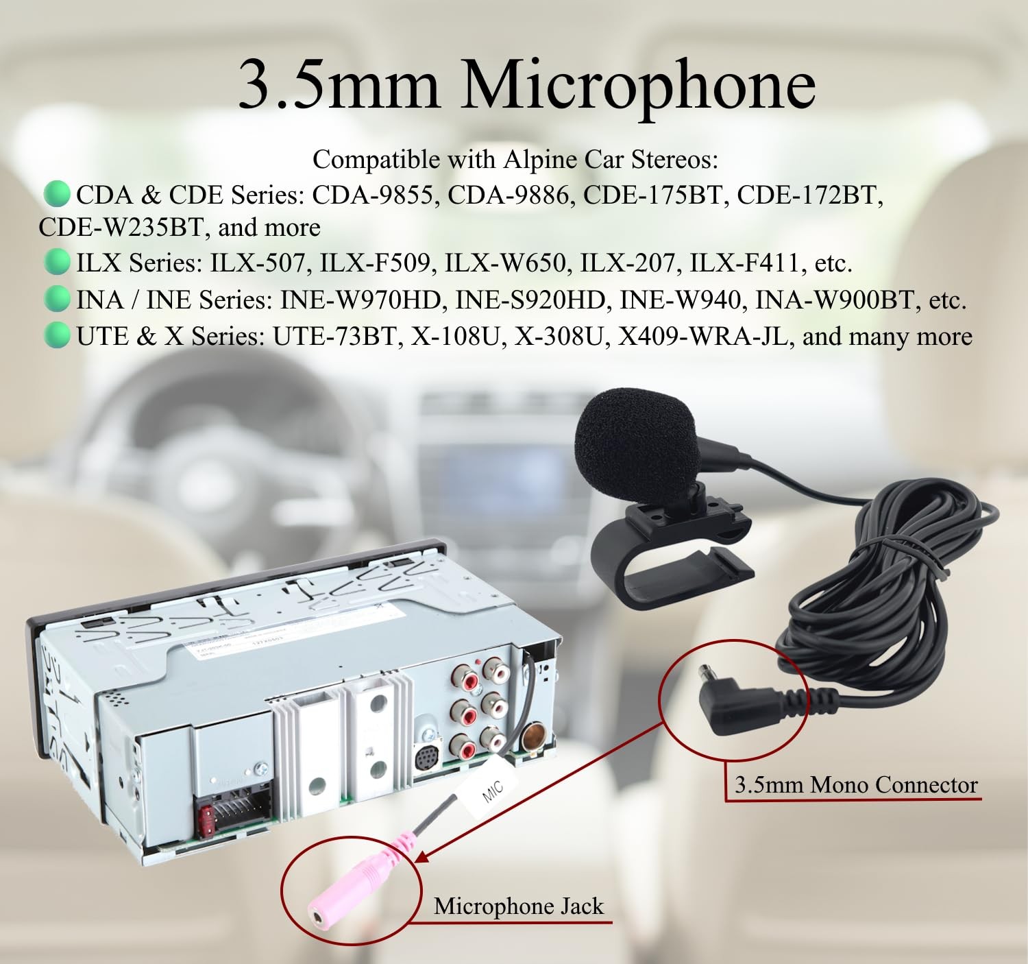 3.5mm Microphone Compatible Replacement for Alpine CDA CDE ILX INE INA UTE XS…