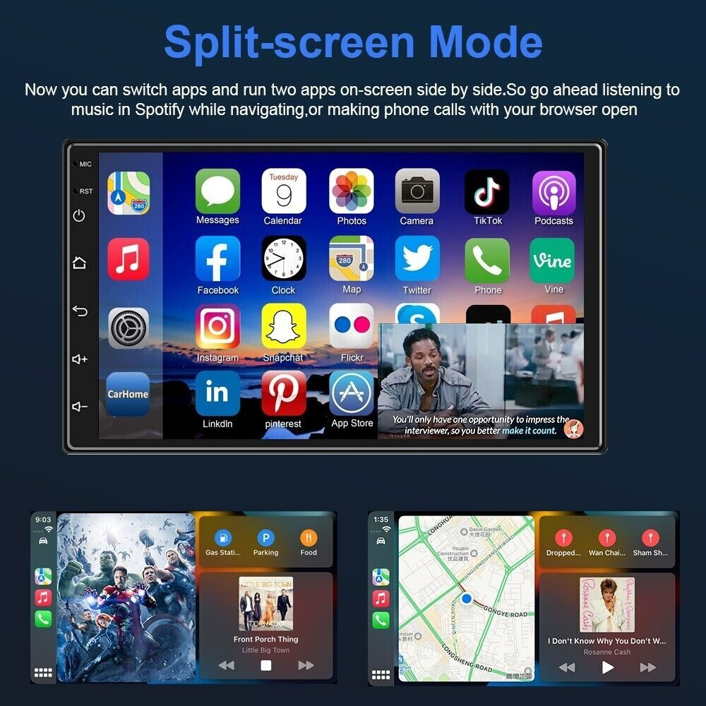 Android 13.0 Double DIN Touch 7″ Car Stereo Radio WiFi Apple CarPlay GPS Navi