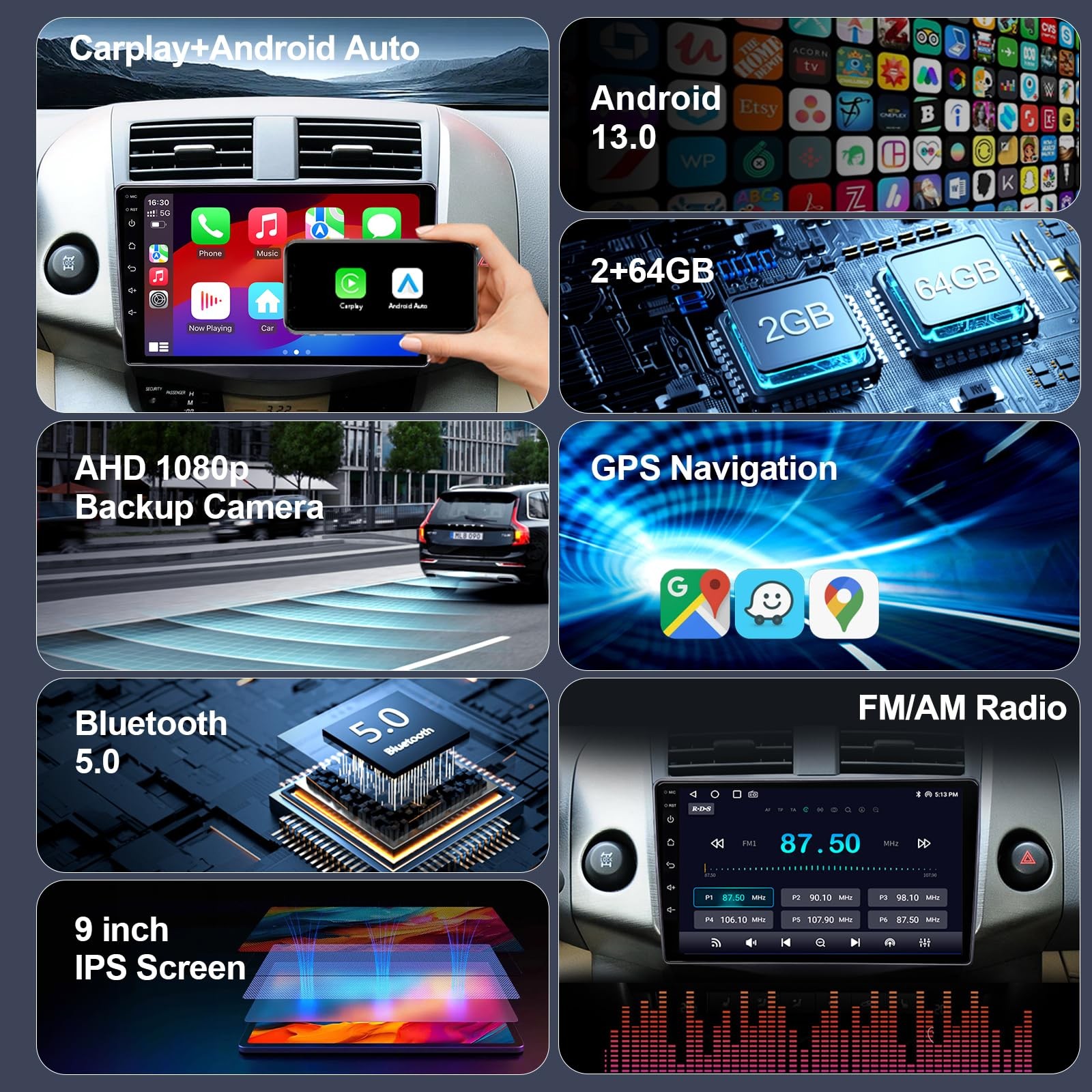9″ Touchscreen Wireless Carplay Android Auto Stereo for 2006-2012 Toyota RAV4