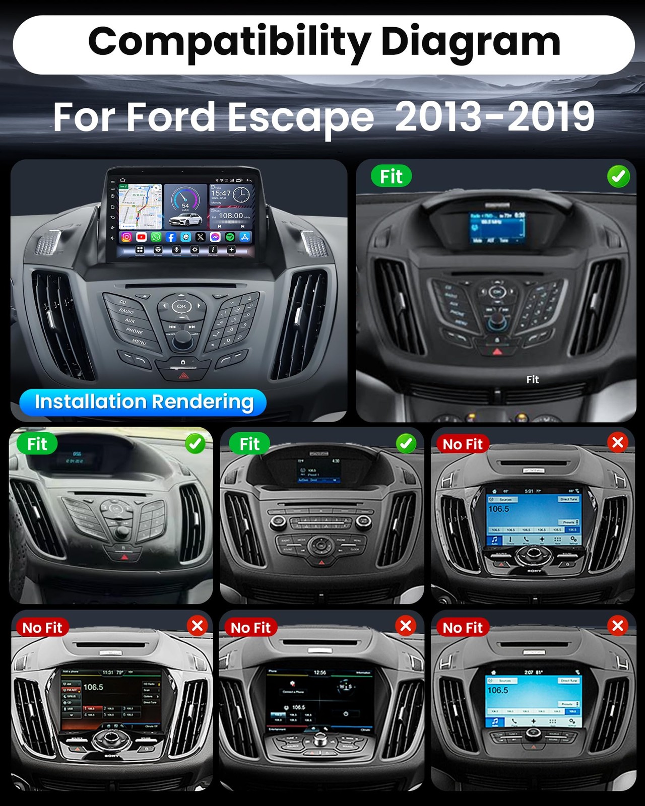Ford Escape 2013-2019 Car Stereo, Android 9″ Touchscreen, Wireless CarPlay, GPS