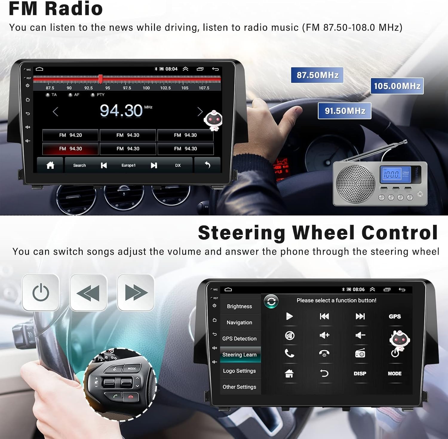 Elegant 9” Android Car Stereo for Honda Civic 2016-2020 with Wireless CarPlay